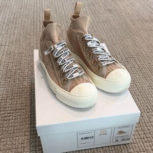 Dior Beige and White High-Top Sneakers